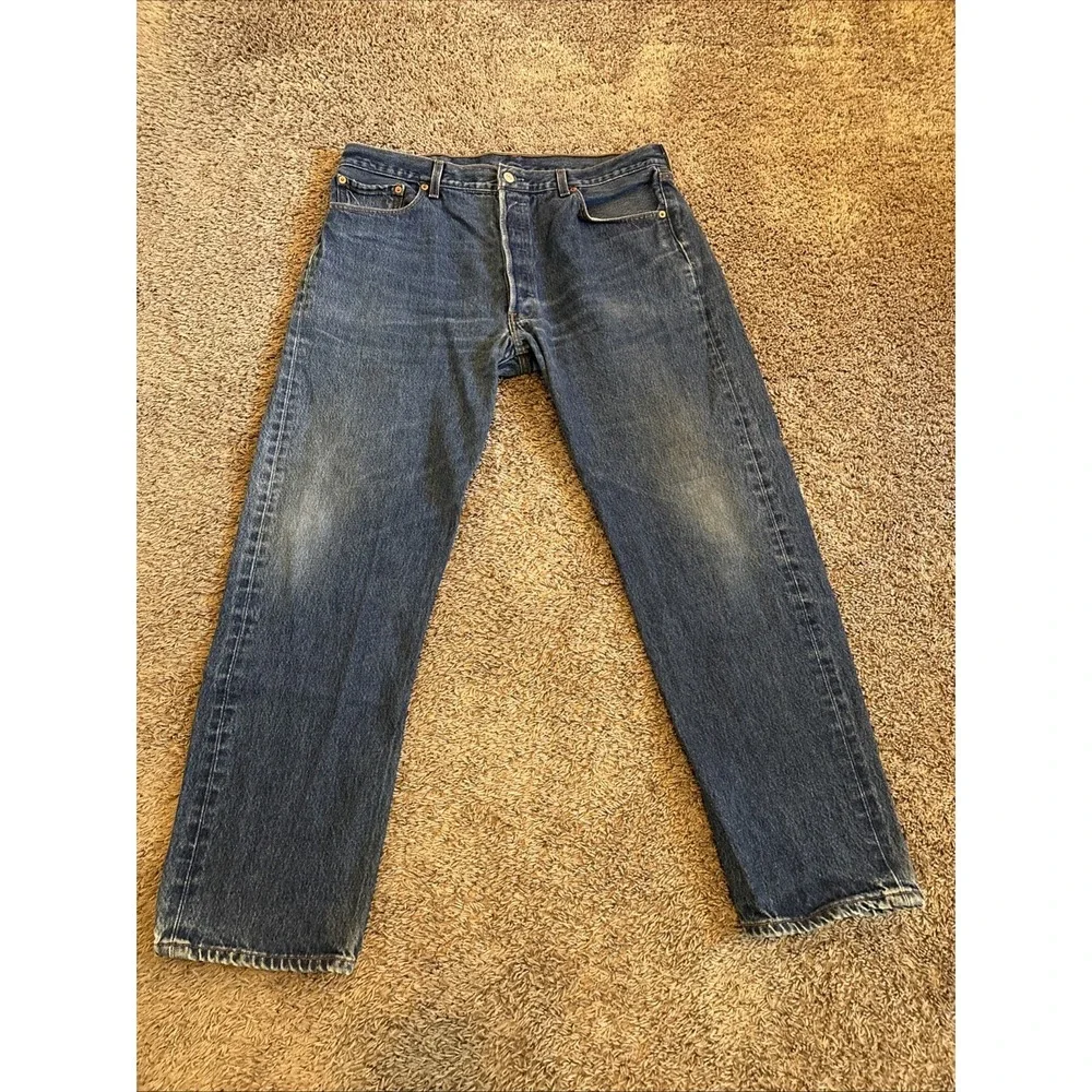 Levi's 501 Jeans Mens 38x30 Regular Straight Leg Button Fly Dark Wash Blue Denim